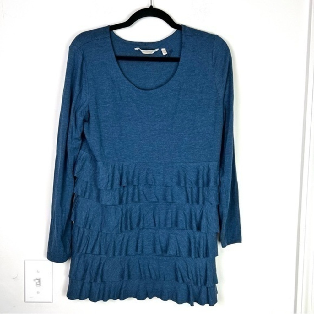 Soft Surroundings Shirt womens PM Blue Ruffle Tier Sweater Long Sleeve Cozy